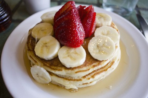 Fresh strawberry and banana pancakes