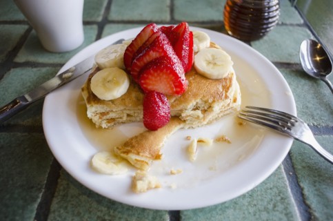 Fresh strawberry and banana pancakes