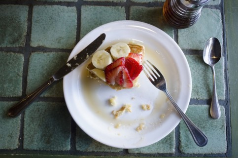 Fresh strawberry and banana pancakes