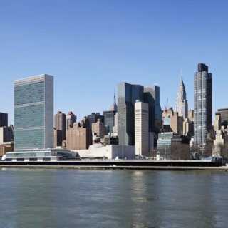 USA, New York, New York City, Waterfront with skyscrapers