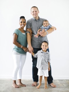Portrait of family with two children (2-5 months, 2-3)