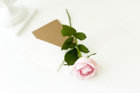 Rose lying on note