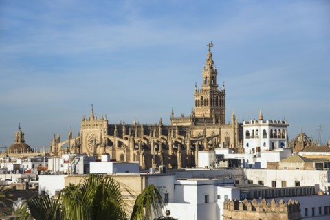 Spain, Andalusia, Seville, Cityscape with Giralda Tower and cathedral