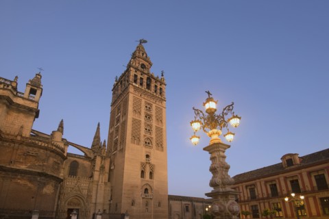 Spain, Seville, Giralda Tower at dusk