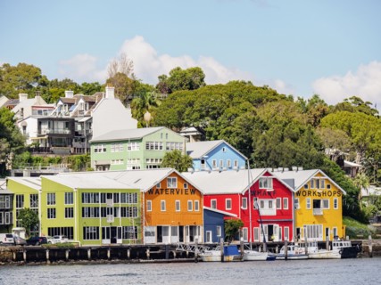 Australia, New South Wales, Sydney, Colorful houses near water
