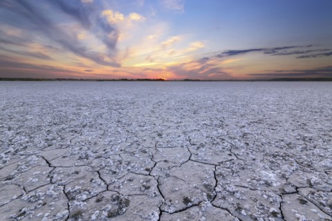 Ukraine, Dnepropetrovsk Region, Novomoskovskiy District, Lake Soleniy Lyman, Desert at sunset
