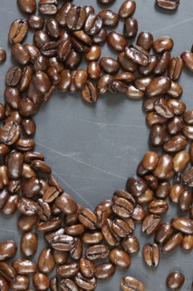 Heart shape made of roasted coffee beans
