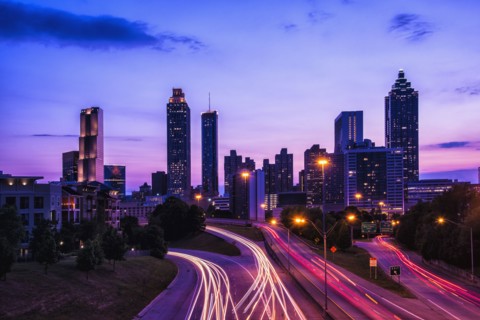 USA, Georgia, Atlanta, City skyline at dusk