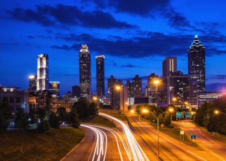 USA, Georgia, Atlanta, City skyline at dusk