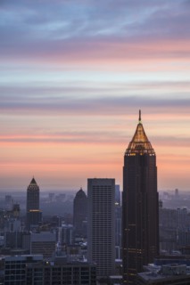 USA, Georgia, Atlanta, Cityscape with skyscrapers at dawn