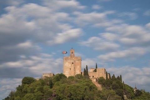 Spain, Andalusia, Granada, Palace of Alhambra on hill