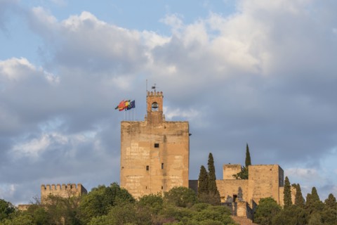 Spain, Andalusia, Granada, Palace of Alhambra on hill