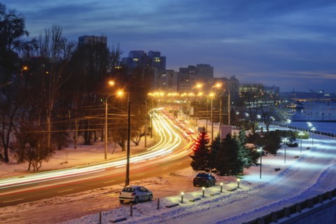 Ukraine, Dnepropetrovsk region, Dnepropetrovsk city, City with light trails
