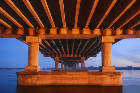 Ukraine, Dnepropetrovsk region, Dnepropetrovsk city, Bridge seen from below