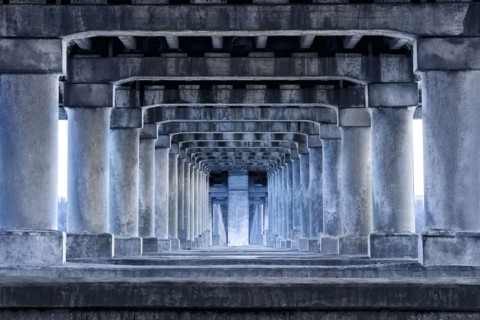Ukraine, Dnepropetrovsk region, Dnepropetrovsk city, Bridge seen from below
