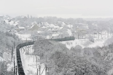 Ukraine, Dnepropetrovsk region, Dnepropetrovsk city, railroad track in winter