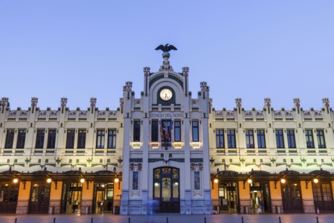 Spain, Valencian Community, Valencia, Facade of North Station
