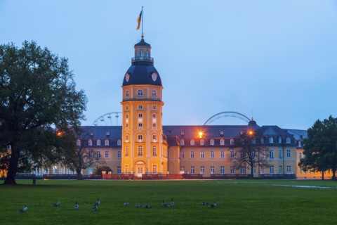 Germany, Baden-Wurttemberg, Karlsruhe, Illuminated Karlsruhe Palace