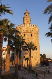 Spain, Andalusia, Seville, Golden Tower in sunset light