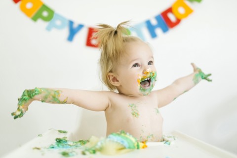 Baby girl (12-17 months) celebrating first birthday