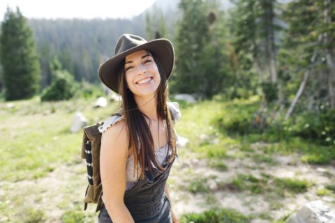 Portrait of woman hiking in forest