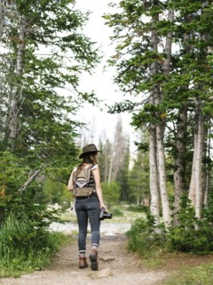 Woman hiking in forest