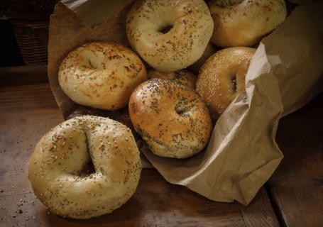 Bagels lying on table