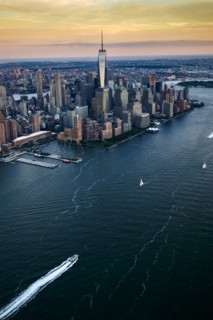 USA, New York, New York City, City at sunset