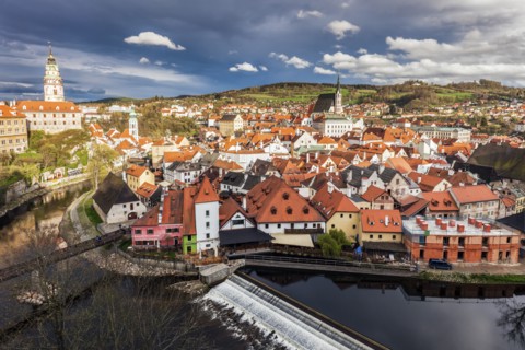 Czech Republic, South Bohemia, Cesky Krumlov, Clouds above town