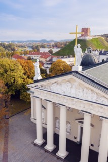 Lithuania, Vilnius, Vilnius cathedral and cityscape in background