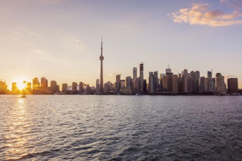 Canada, Ontario, Toronto, Modern city on sunset