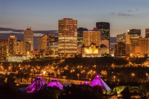 Canada, Alberta, Edmonton, Cityscape at dusk