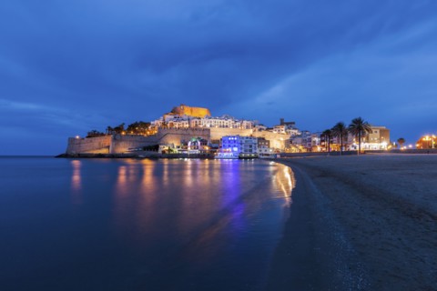 Spain, Valencian Community, Peniscola, Moody sky over Peniscola