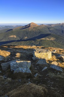Ukraine, Zakarpattia region, Rakhiv district, Carpathians, Chornohora, Mountain landscape with mountain Hoverla and mountain Petros