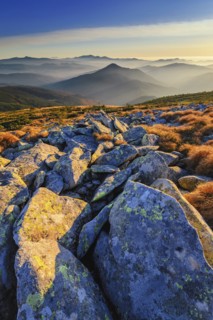 Ukraine, Zakarpattia region, Carpathians, Chornohora, Stones on mountain Hoverla
