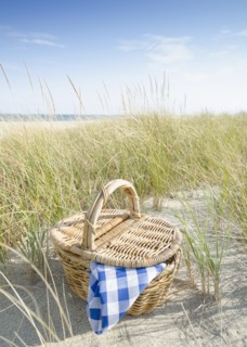 Picnic basket on beach