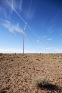 USA, Arizona, Wind turbines in arid landscape
