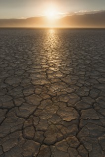USA, Oregon, Alvord Desert, Cracked soil at sunset