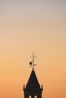 Spain, Seville, Silhouette of Church bell tower