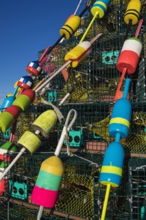 USA, Massachusetts, Plymouth, Colorful buoys