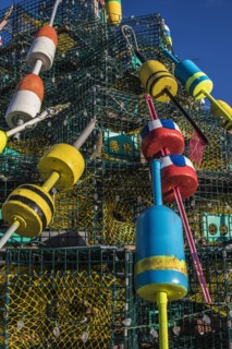 USA, Massachusetts, Plymouth, Colorful buoys