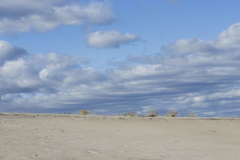 Clouds over sand dunes on beach