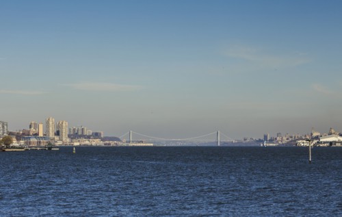 USA, New York, New York City, George Washington Bridge and two cities in distance