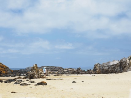 Australia, New South Wales, Bermagui, Woman walking along sandy beach