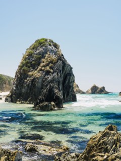 Australia, New South Wales, Bermagui, Clear sky above coastline
