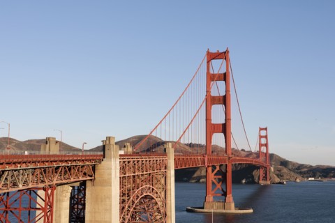 USA, California, San Francisco, Golden Gate Bridge against blue sky