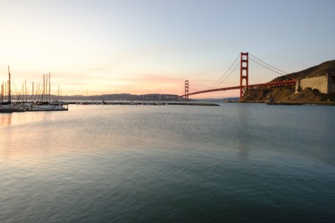 USA, California, San Francisco, Golden Gate Bridge at sunset