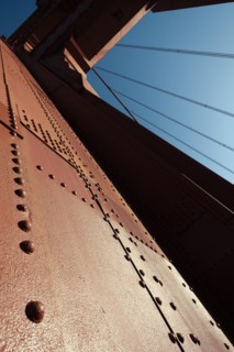 USA, California, San Francisco, Golden Gate Bridge, close up of bridge structure