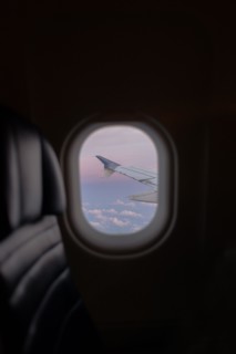 Airplane window in flight