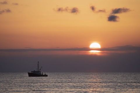 Fishing boat at sunset